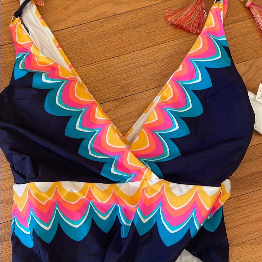Colorful One-Piece Swimsuit with Tassel Ties